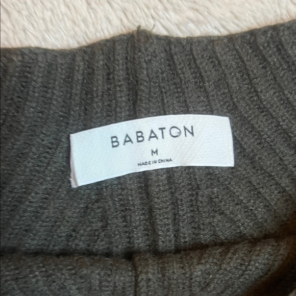 Babaton Wool & Linen Blend Dark Olive Green Ribbed Mock Neck Sweater Women’s M - Picture 2 of 11